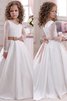 Abito da Cerimonia Bambini in Pizzo in Raso con Maniche Lunghe A Terra Ball Gown - 2