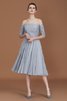 Schön Kurze Ärmeln A-Linie Wadenlanges Brautjungfernkleid aus Chiffon - 3