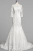 Robe de mariée col en bateau de sirène de traîne moyenne avec perle avec zip - 1