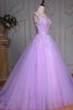 Paillette V-Ausschnitt Perlenbesetztes Spitze Duchesse-Linie bodenlanges Quinceanera Kleid - 3