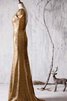 Robe demoiselle d'honneur long naturel en tissu pailleté avec manche courte de col bateau - 3