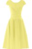 Plissiertes Chiffon Schaufel-Ausschnitt kurze Ärmeln Ballkleid mit Schleife mit Gürtel - 3