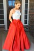 Ärmelloses Zweistück Bodenlanges Abendkleid mit Natürlicher Taille aus Satin - 2