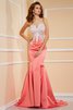 Robe de soirée longue naturel avec perle en satin au niveau de cou - 1