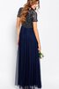 A-Line kurze Ärmeln Paillette Chiffon Reißverschluss luxus Brautjungfernkleid - 2
