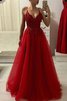 Engelhaft Natürliche Taile A Linie Ballkleid aus Tüll mit Spaghettiträger - 1