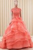 Robe de quinceanera de traîne courte en organza jusqu'au sol de col haut - 1