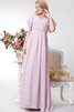 Robe demoiselle d'honneur facile longueru au niveau de sol en chiffon ruché de col en v - 1