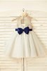 Normale Taille Prinzessin Schaufel-Ausschnitt Blumenmädchenkleid mit Blume mit Bordüre - 2