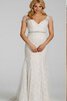 Sencillo Vestido de Novia de Corte-A de Baja escote en V de Natural de Encaje Adorno - 4