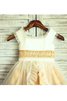 Natürliche Taile Geschichtes Quadrat Ausschnitt Prinzessin Blumenmädchenkleid mit Blume - 3
