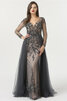 Robe de bal en satin extensible mignonne avec perles officiel longue - 1