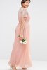 Kurze Ärmeln a linie Schaufel-Ausschnitt Spitze extravagantes Brautjungfernkleid aus Chiffon - 2