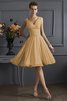 Ärmelloses Plissiertes Mini Knielanges Brautjungfernkleid mit Natürlicher Taille - 11