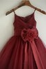 A-Line Empire Taille plissiertes bodenlanges Blumenmädchenkleid mit Rüschen mit Schleife - 3