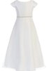 Abito da Cerimonia Bambini con Manica Corte in Tulle con Nastro Naturale Barchetta Cappellino - 1