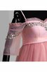 Gerüschtes Perlenbesetztes Sweep train halbe Ärmeln romantisches Ballkleid aus Tüll - 7
