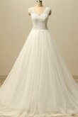 V-Ausschnitt Tüll Ärmellos Sweep train A-Line Brautkleid mit Bordüre