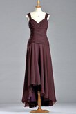 Robe demoiselle d'honneur ruché a-ligne de col en v avec sans manches de col carré