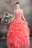 Spaghetti Träger Duchesse-Linie Quinceanera Kleid mit Rüschen mit Applikation