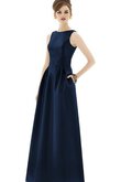 Ärmellos plissiertes Bateau langes Brautjungfernkleid mit Tasche