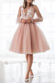 Abito da sposa attraente in tulle con fiore al ginocchio a-line v-scollo