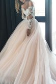 Abito da sposa a terra in tulle con perline alta qualità lunghi con applique