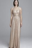 Ärmelloses A-Line langes Elegantes tiefer V-Ausschnitt Brautjungfernkleid mit Plissierungen