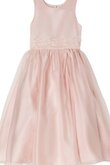 Abito da Cerimonia Bambini con Manica Corte A-Line Cappellino con Perline in Tulle Naturale