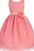 Schaufel-Ausschnitt Spitze A-Line Reißverschluss knöchellanges Blumenmädchenkleid mit Blume