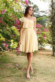 Robe demoiselle d'honneur naturel bref avec chiffon ligne a d'épaule asymétrique