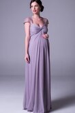 Kurze Ärmeln A-Line plissiertes Brautjungfernkleid mit Sweep zug mit Bordüre