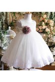 Duchesse-Linie Tüll Perlenbesetztes a linie Blumenmädchenkleid mit Gürtel mit Schleife