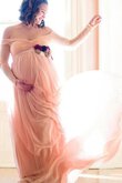 Chiffon schulterfrei Empire Elegantes Brautjungfernkleid mit langen Ärmeln mit Gürtel