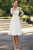 Robe de mariée plissage vintage avec fleurs a-ligne en 3/4 manche