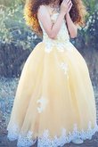 Vestido de Floristas de Corte Evasé en Tul de Hasta el suelo de Flores de Apliques