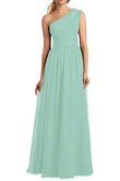 Abito da Damigella con Increspato A Terra in Chiffon Lungo monospalla A-Line
