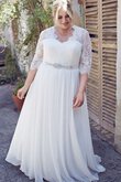 Robe de mariée festonné longueur au ras du sol en dentelle avec manche 1/2 a-ligne