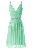 Abito da Damigella Senza Maniche A-Line in Chiffon con paillette Naturale V-Scollo
