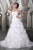 Abito da Sposa con Piega in Organza Coda A Strascico Cappella Senza Maniche A-Line