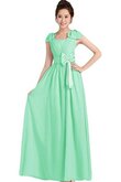 Robe demoiselle d'honneur plissage avec chiffon avec manche courte a-ligne avec nœud