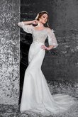 Robe de mariée naturel collant bandouliere spaghetti avec manche 1/2 longueur au ras du sol