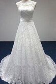 Abito da Sposa Allacciato a Sala A-Line in Pizzo Coda A Strascico Corto largo