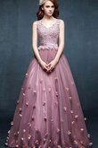 Ärmelloses A Linie Tüll V-Ausschnitt Ballkleid mit Applike mit Blume