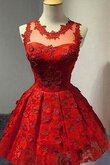 Reißverschluss A-Linie Ärmelloses mini Abiballkleid mit Blume mit Juwel Ausschnitt