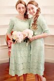 Natürliche Taile A-Line halbe Ärmeln Spitze Juwel Ausschnitt wadenlanges Brautjungfernkleid