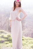 Chiffon plissiertes bescheidenes bodenlanges langes Brautjungfernkleid ohne Ärmeln