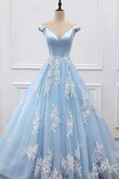 Sweep train A-Linie gesticktes romantisches extravagantes Ballkleid mit gekappten Ärmeln
