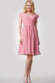 Chiffon A-Linie gerüschtes schlichtes legeres Brautjungfernkleid mit gekappten Ärmeln