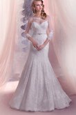Robe de mariée de traîne mi-longue avec perle col en bateau de sirène cordon
